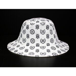 NWT Tommy Hilfiger Women's Allover TH Logo Bucket Hat White 100% Cotton One Size